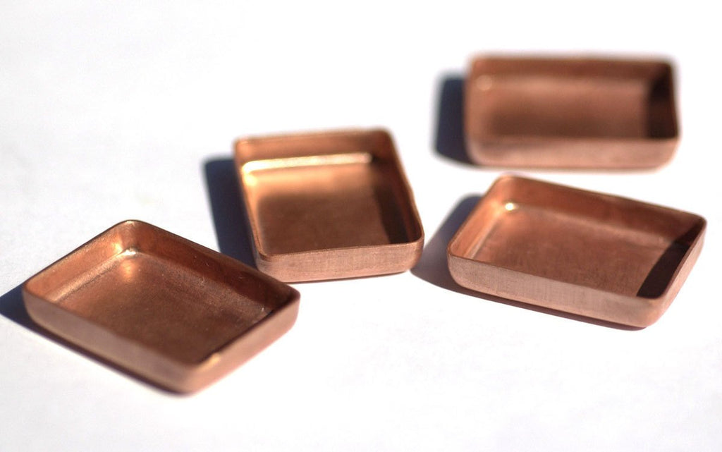 Copper Bezel Cups - 24g 28 x 22mm Rectangle Blanks Cutout for Enameling - 4 Pieces