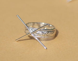 Handmade Claw Ring 100% Sterling Silver For Stone Setting, 4 Round prongs, Vine Textured Shank