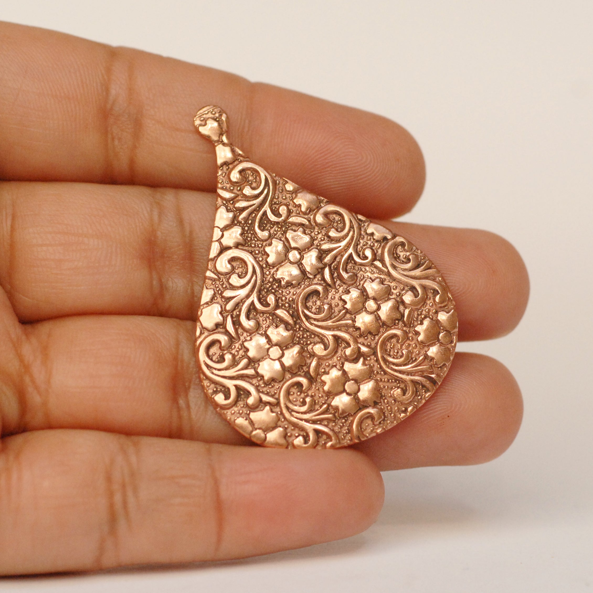 Arabic teardrop shape w/ batik floral texture metal blanks for earrings or for pendants