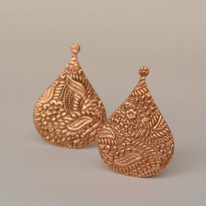 Arabic teardrop shape w/ batik flower texture metal blanks for earrings or for pendants