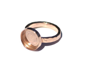 Copper Bezel Cup Ring with Hammered Shank, 12mm round cup