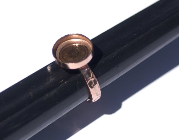 Copper Bezel Cup Ring with Hammered Shank, 12mm round cup