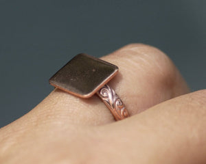 Handmade Square glue pad ring with vine pattern in copper