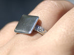 Handmade Square glue pad ring with vine pattern in nickel silver