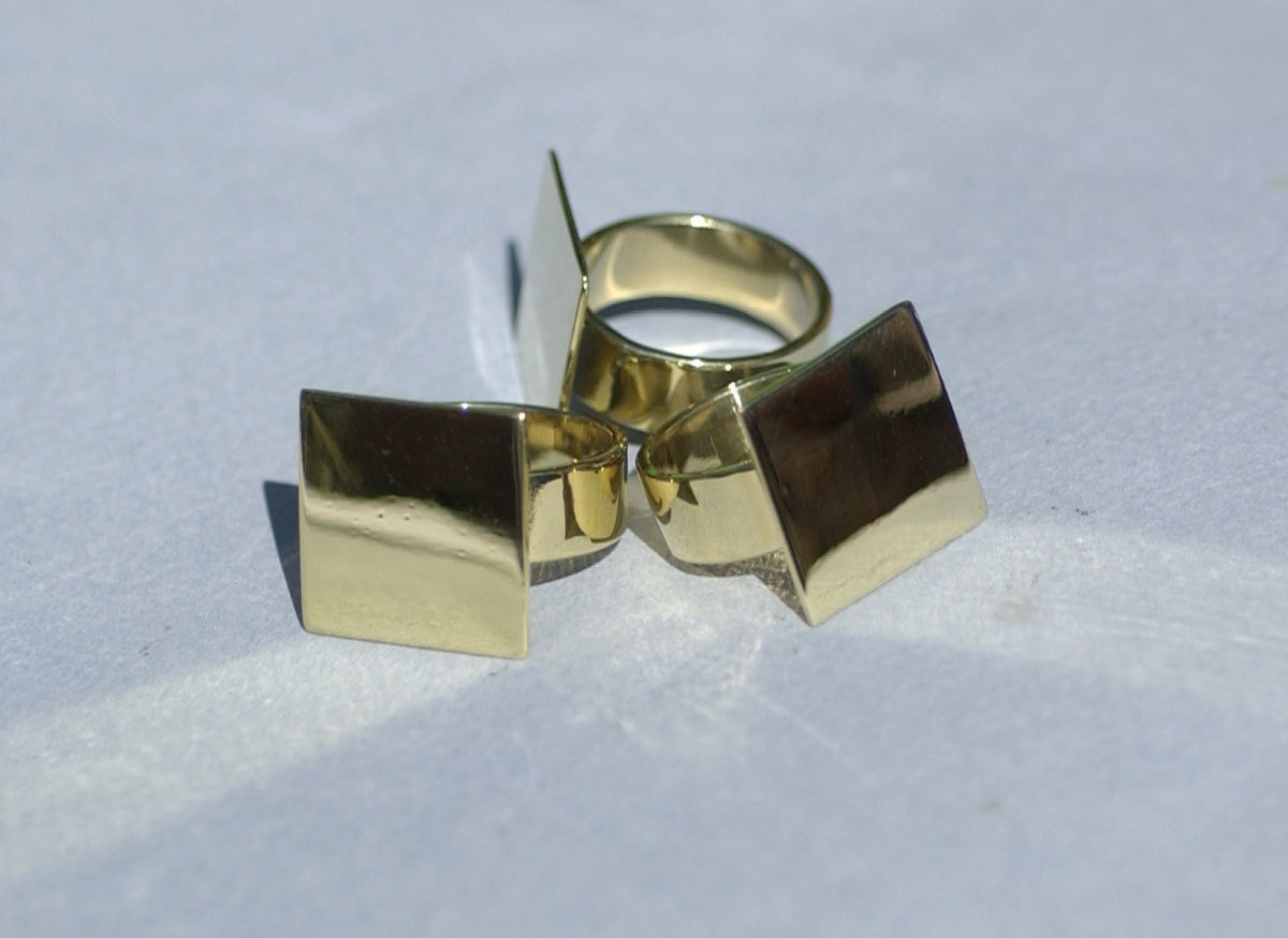 Handmade Square glue pad ring in brass