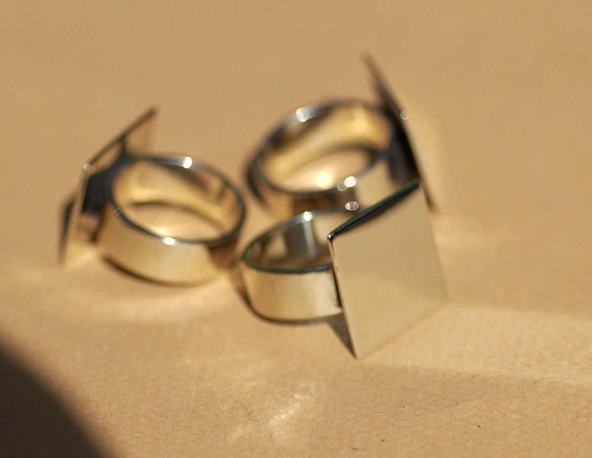 Handmade Square glue pad ring in nickel silver