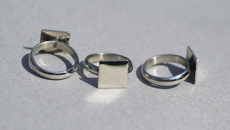 Handmade Square glue pad ring in nickel silver