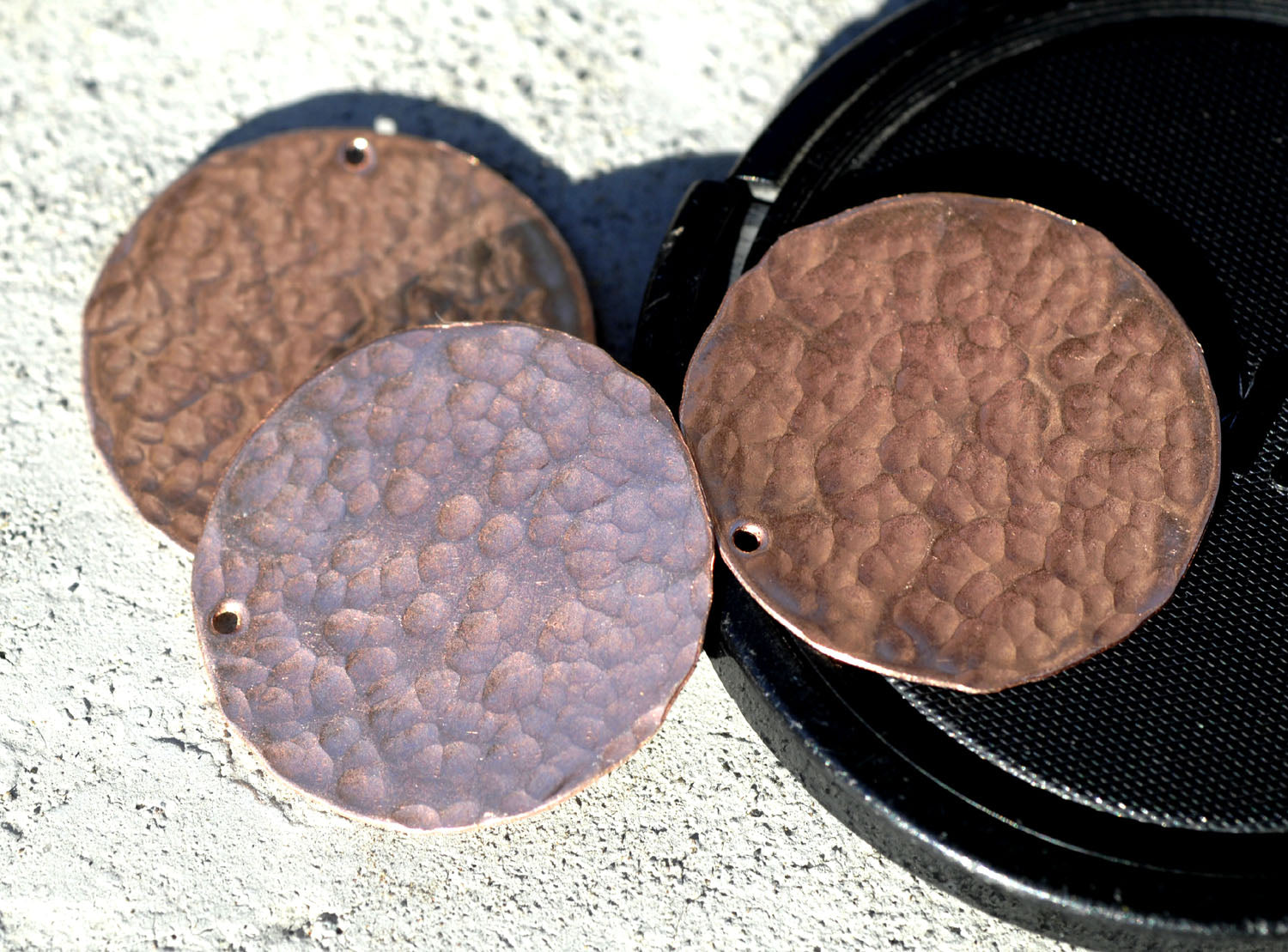 Copper Blank Hand Hammered with Hole 26G 30mm Disc Blank Cutout for Enameling Stamping Texturing  - 1 3/16 inch - 2 Pieces