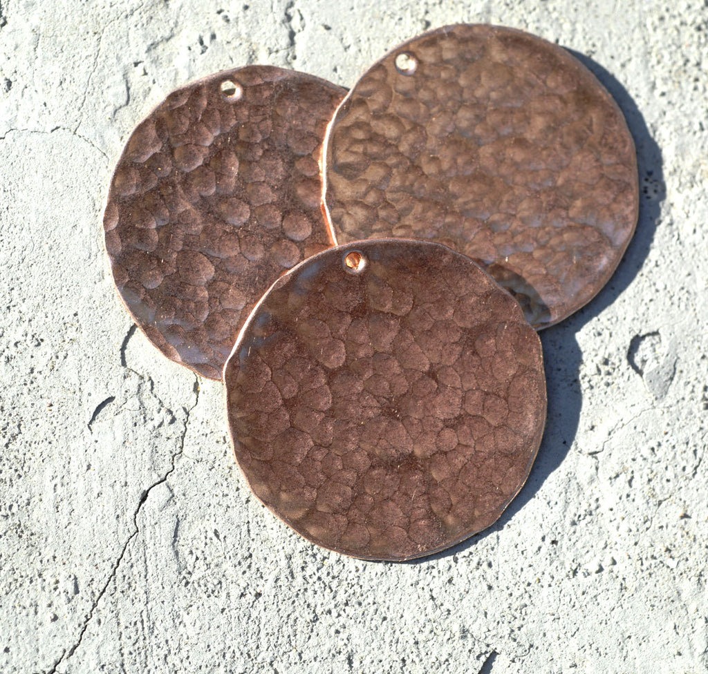 Copper Blank Hand Hammered with Hole 26G 30mm Disc Blank Cutout for Enameling Stamping Texturing  - 1 3/16 inch - 2 Pieces