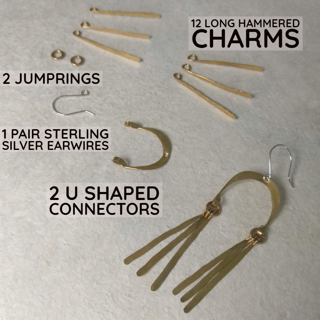 Long U Shaped Earring Kit - Long Hammered Charms