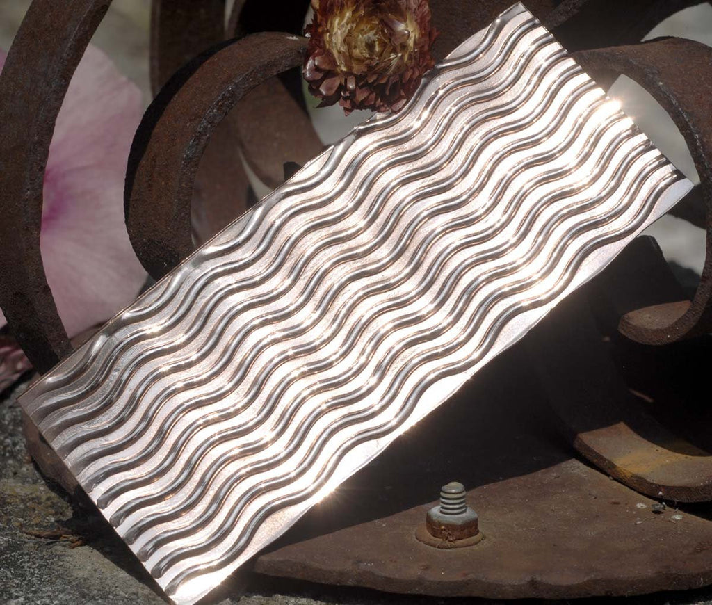 Copper Textured Metal Sheet Wide Waves Pattern 24g - 6 x 2 1/4 inches Bracelets Pendants Metalwork