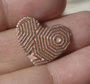 Heart in Hexagon Pattern Classic Shape 18mm x 15mm 20g Blanks Cutout for Enameling Stamping Texturing - Variety of Metals