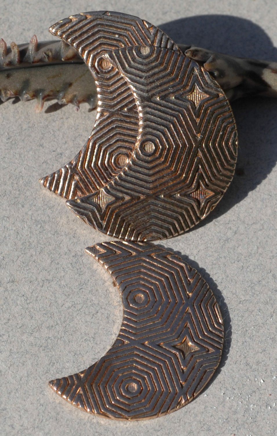 Patterned Cheshire Moon 29mm x 23mm Blanks for Enameling Stamping Soldering - Variety of Metals