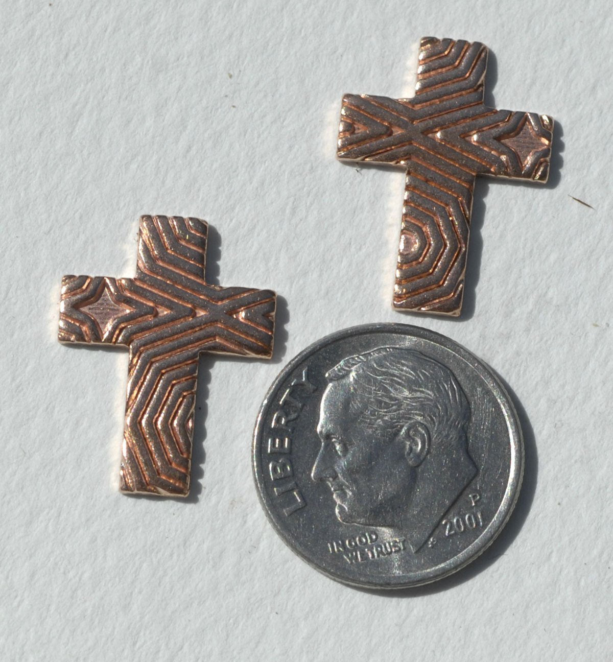 Religous Cross Textured Cutout for Enameling Stamping Texturing Blanks - Variety of Metals 6 Pieces