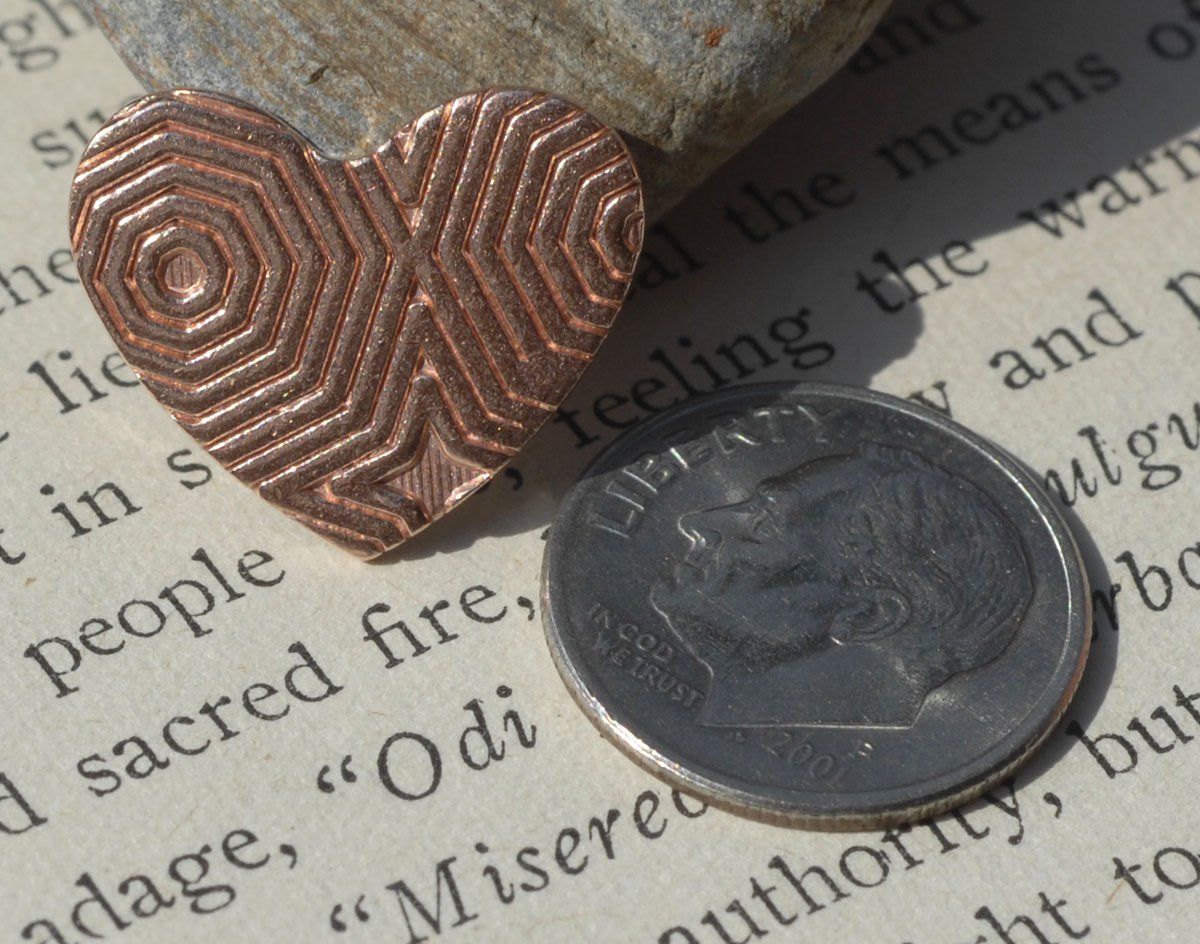 Heart in Hexagon Pattern Classic Shape 18mm x 15mm 20g Blanks Cutout for Enameling Stamping Texturing - Variety of Metals