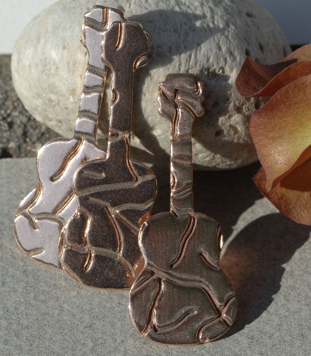 Blank Guitar 45mm x 18mm Enameling Stamping Texturing Jewelry Making Blanks - Variety of Metal - 4 Pieces