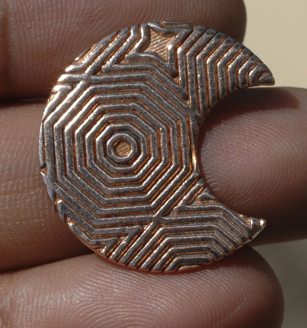 Moon Circle in Hexagon Texture Cutout for Earrings Pendants Enameling Stamping Texturing - Variety of Metals