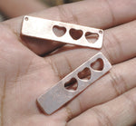 Rectangle 40mm x 10mm Blank Hearts Cutout Shape for Enameling Stamping Texturing Blanks - Variety of Metals - 4 pieces