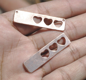 Rectangle 40mm x 10mm Blank Hearts Cutout Shape for Enameling Stamping Texturing Blanks - Variety of Metals - 4 pieces