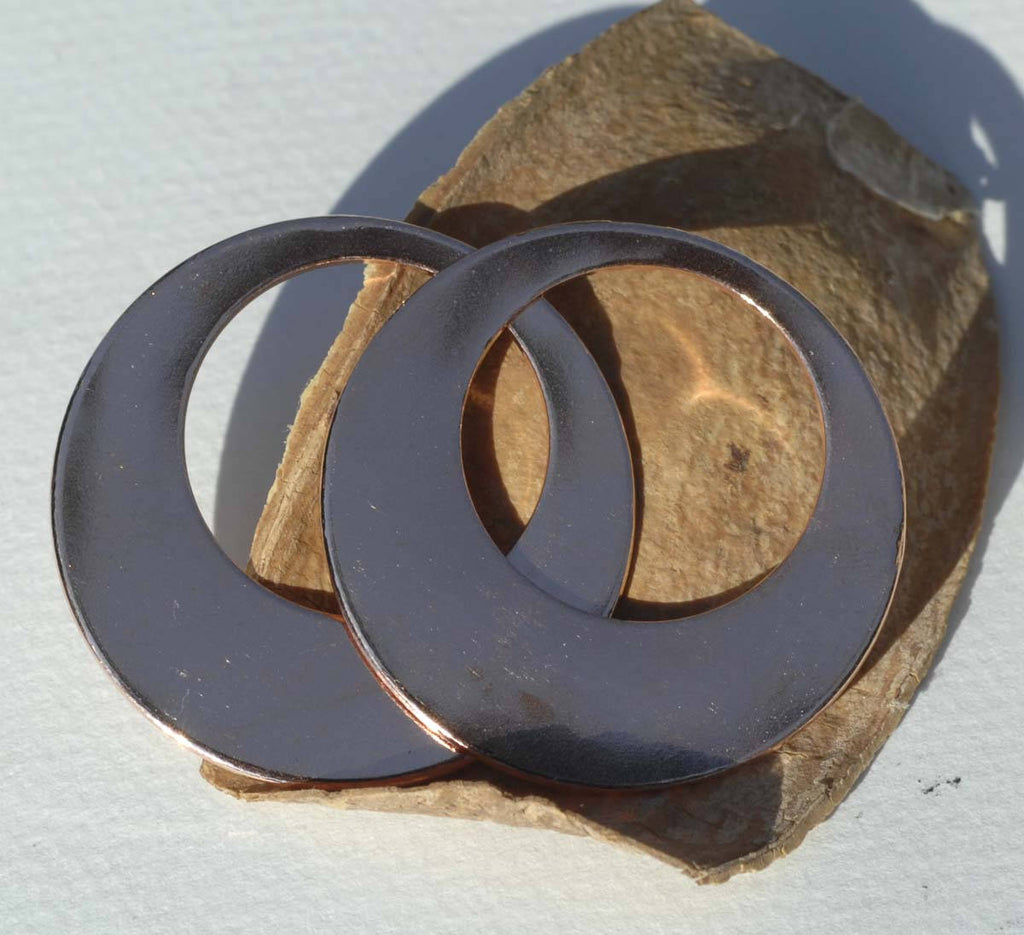 Jewelry Pure Copper Hoops with Hole 40mm for Earrings or Pendant Offset Circle for Enameling Stamping Texturing, Metal Charm - 4 Pieces