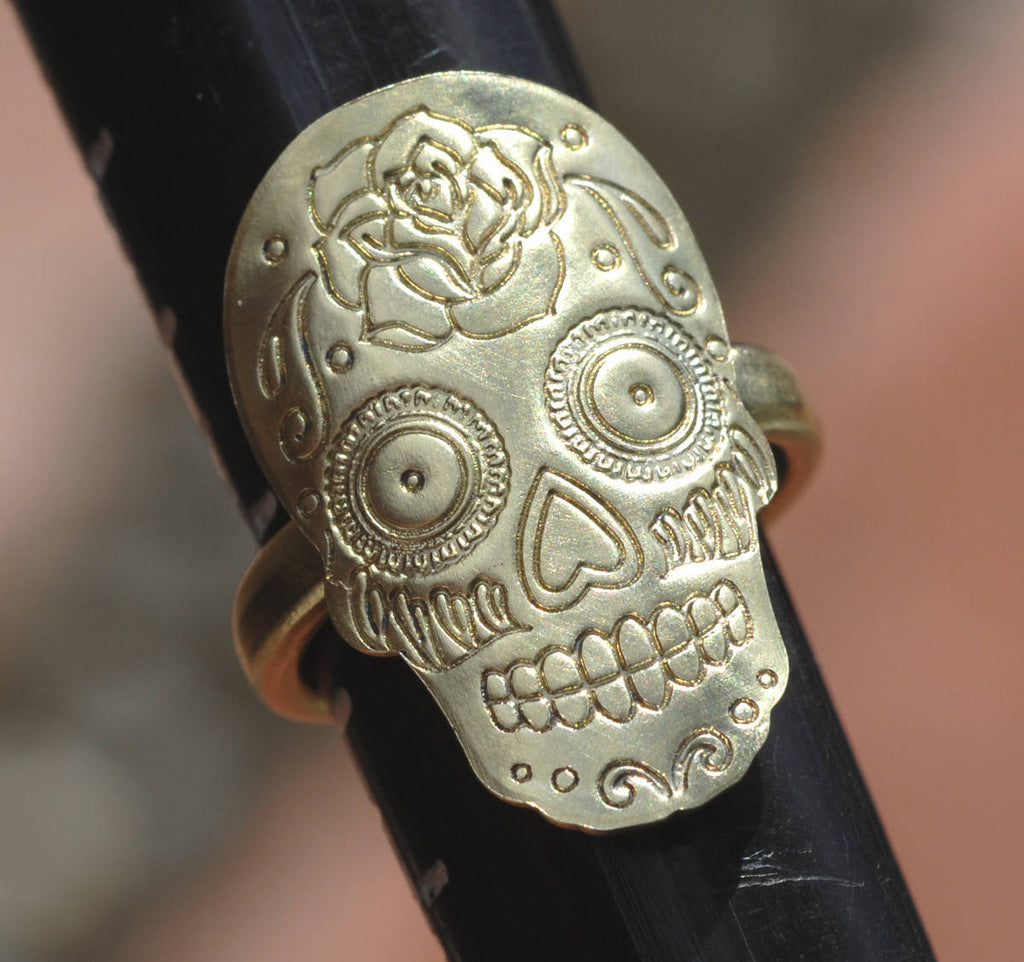 Ring Brass size 7 Sugar Skull Ring Calavera Lots of Details Traditional Day of Dead Handmade Ring Blanks, DIY Ring