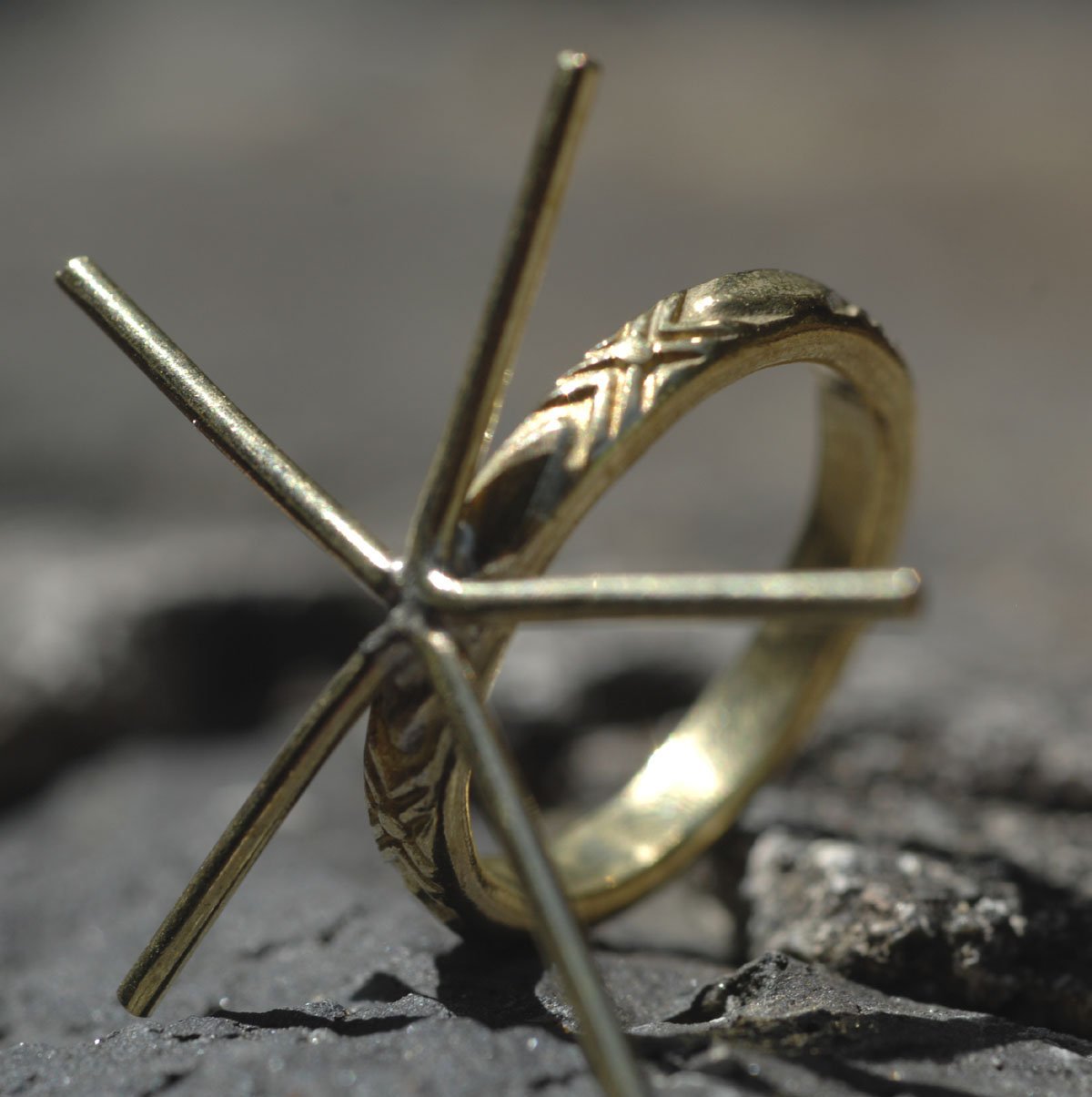 Copper Claw Diamond Ring with, Heavy Rope Textured Metal Cane Wire Handmade Claw Ring Setting 100% For Natural Stones - Size 7