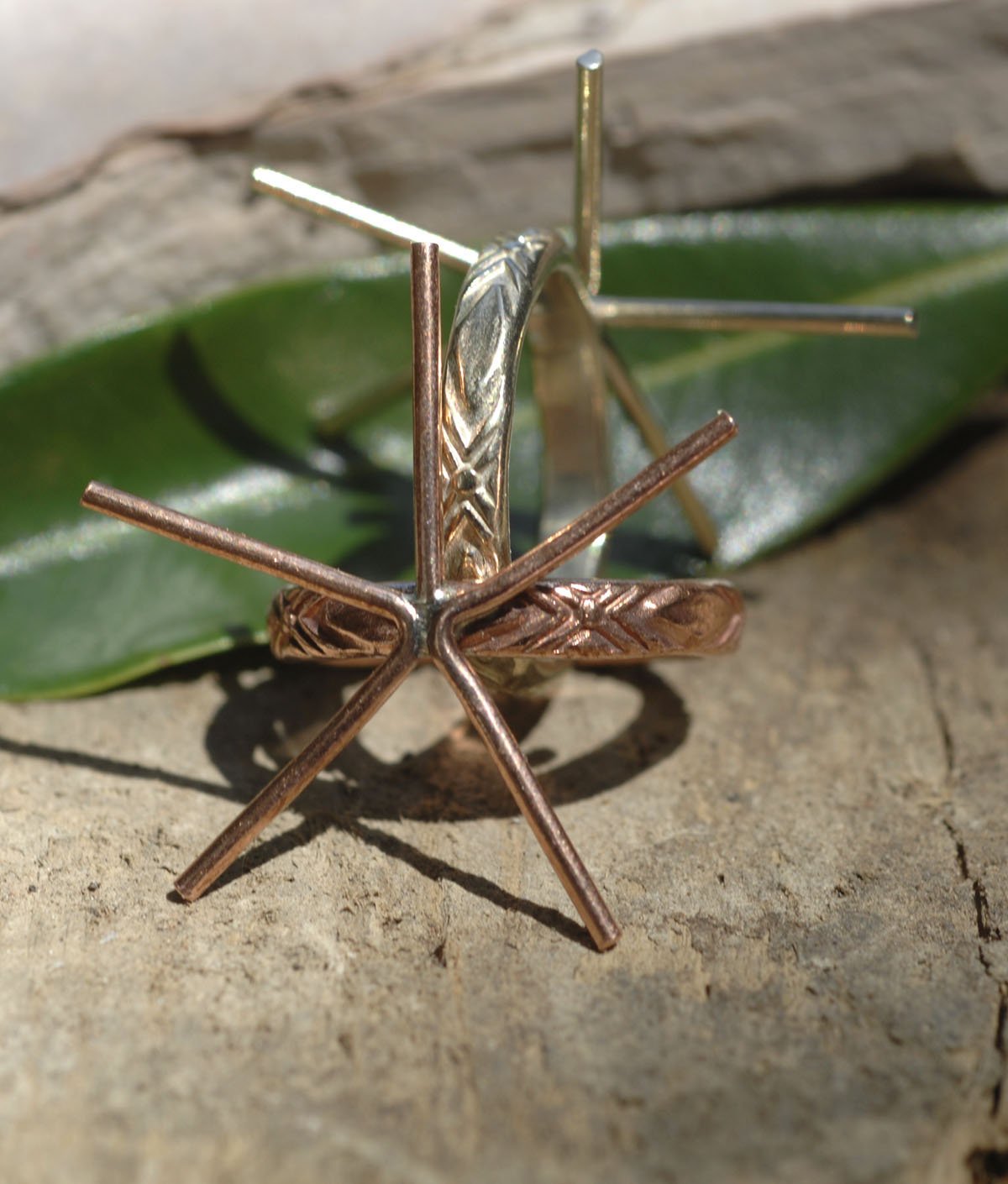 Copper Claw Diamond Ring with, Heavy Rope Textured Metal Cane Wire Handmade Claw Ring Setting 100% For Natural Stones - Size 7