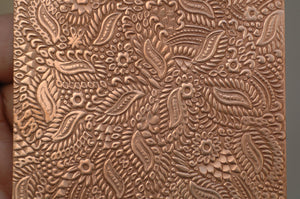 Batik floral and leaves textured metal sheet - 3 inch x 3 inch