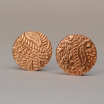 Solid copper round disc shape w/ batik flower and leaf texture metal blanks for earrings or for pendants