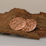 Solid copper round disc shape w/ batik vines texture metal blanks