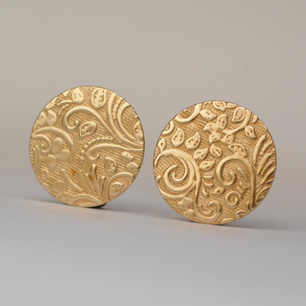 Solid bronze round disc shape w/ batik vine texture metal blanks for earrings or for pendants