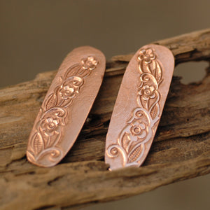 Oval shapes w/ floral texture metal blanks - Solid copper