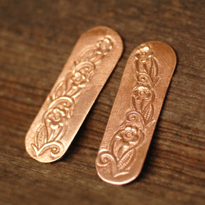 Rounded oval shapes w/ floral texture metal blanks - Solid copper