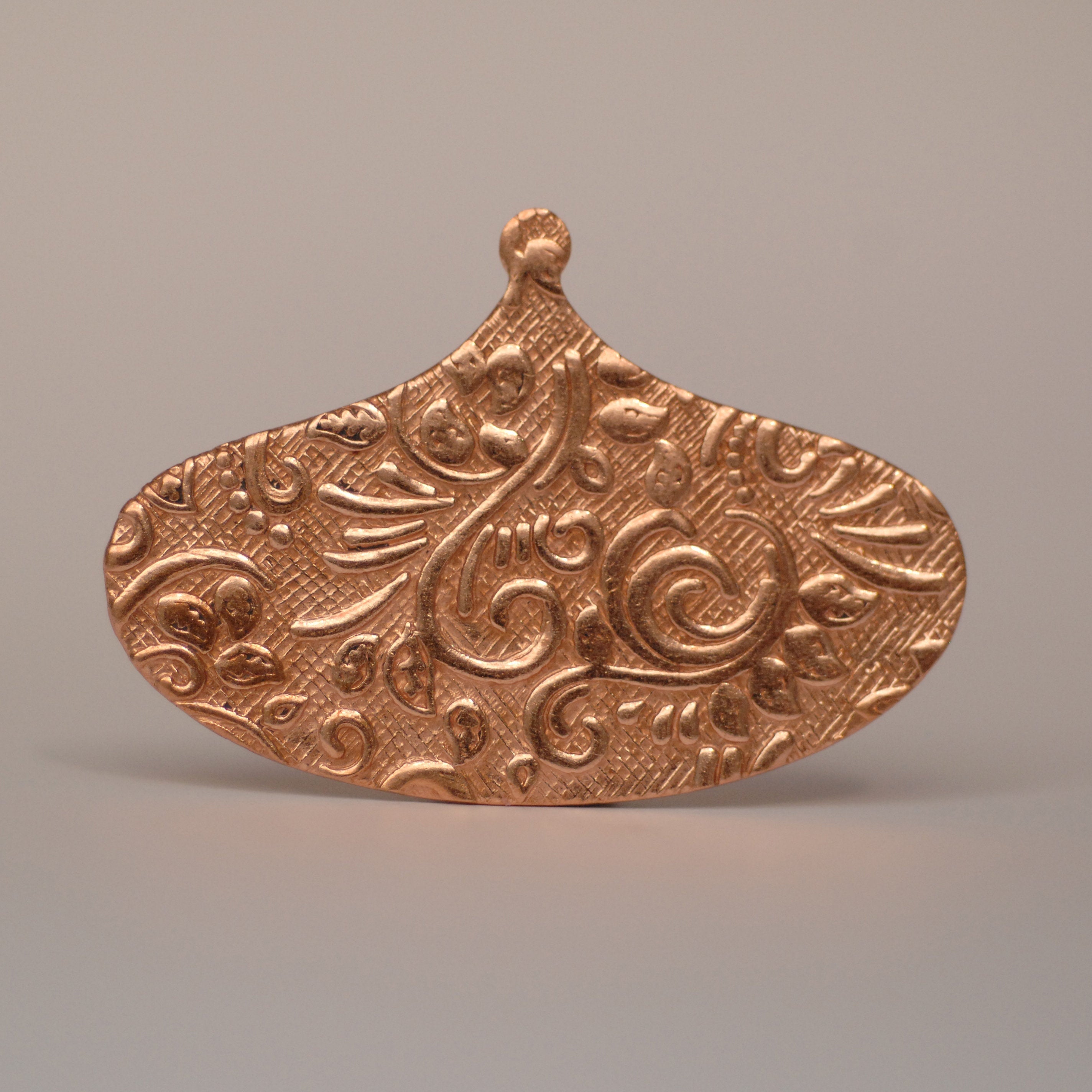 Arabic wide teardrop shape w/ batik vines texture metal blanks for earrings or for pendants
