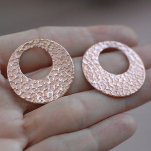 Hammered Copper Blank 30mm Hoops for Earrings or Pendant Offset Circle for Enameling