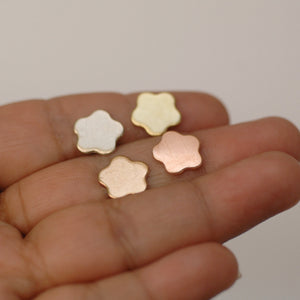 Small flower shapes 10.5mm solid copper, raw brass, pure bronze, nickel silver - for jewelry making