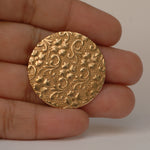 Solid bronze round disc shape w/ batik floral flower texture metal blanks for earrings or for pendants