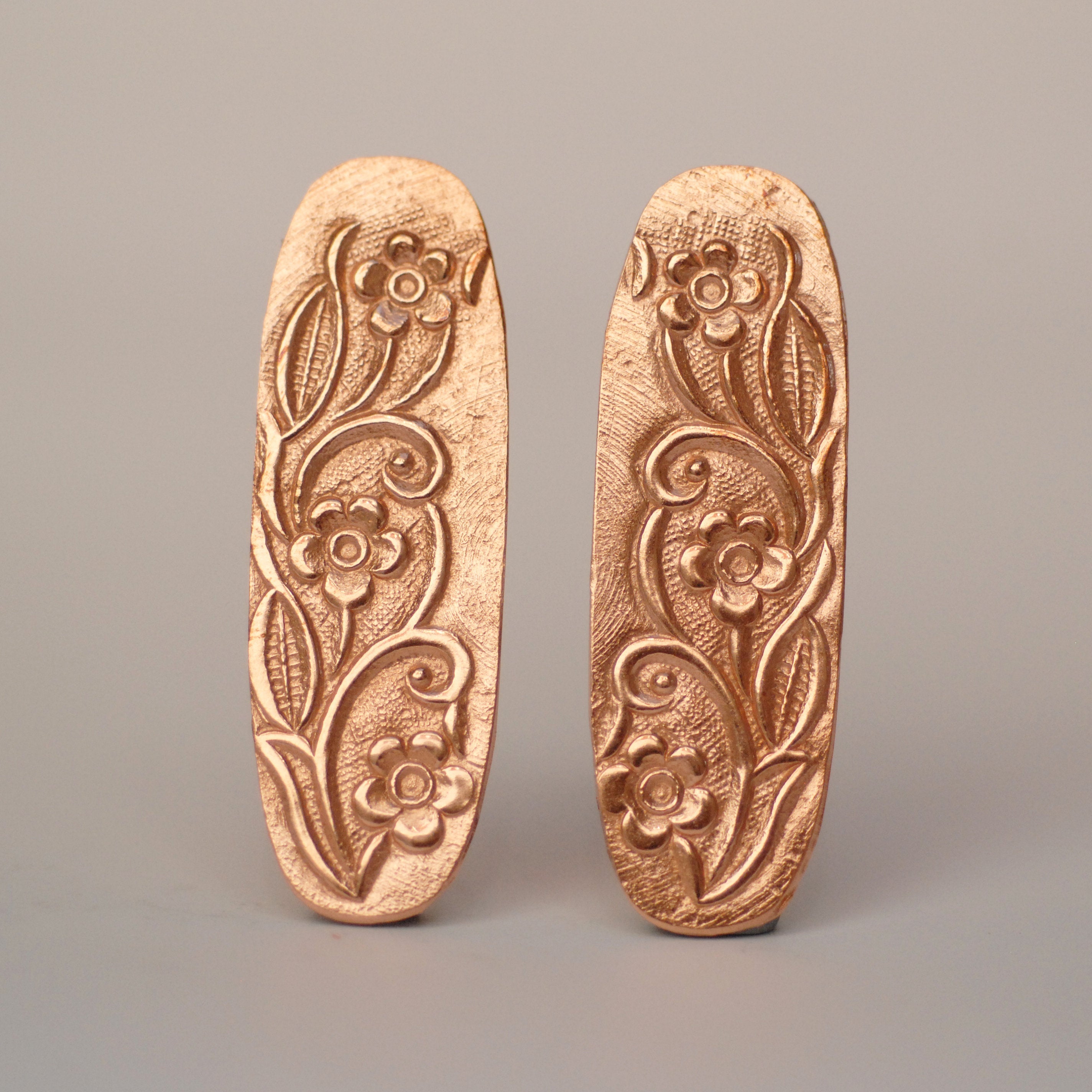 Freeform oval shapes w/ floral texture metal blanks - Solid copper