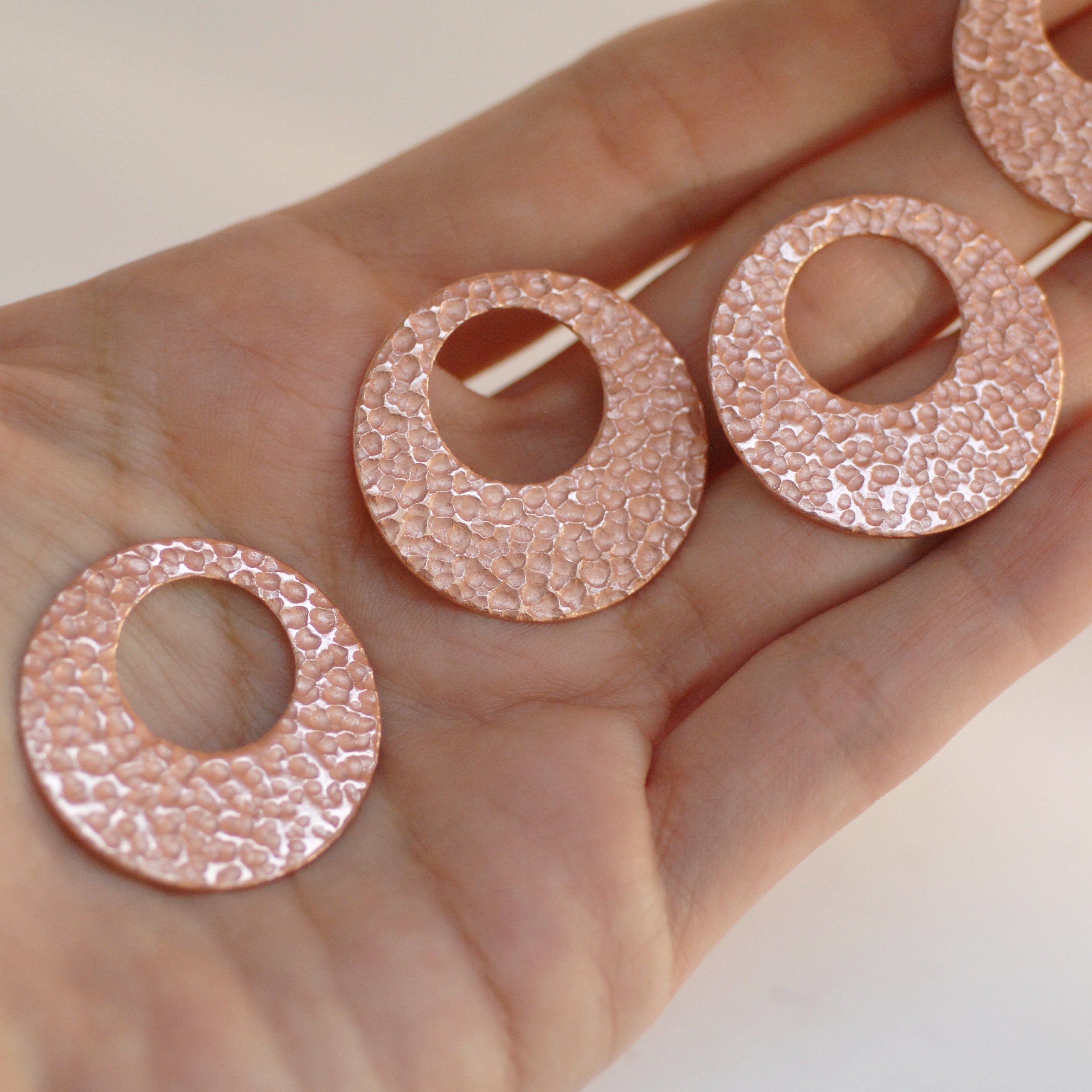 Hammered Copper Blank 30mm Hoops for Earrings or Pendant Offset Circle for Enameling