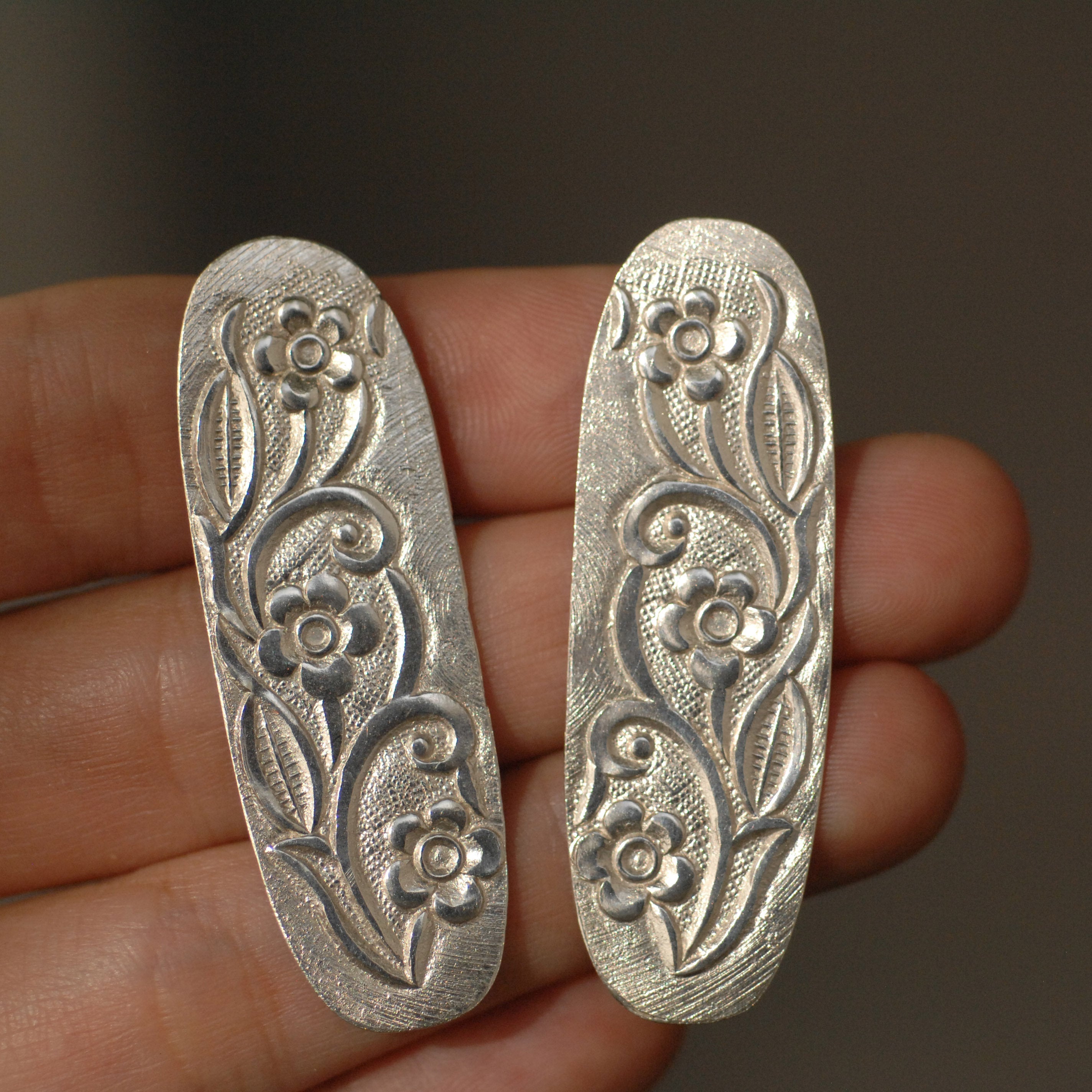 Freeform oval shapes w/ floral texture metal blanks - Sterling silver