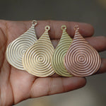 Arabic teardrop shape w/ concentric circle texture metal blanks for earrings or for pendants with holes
