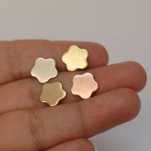 Small flower shapes 10.5mm solid copper, raw brass, pure bronze, nickel silver - for jewelry making