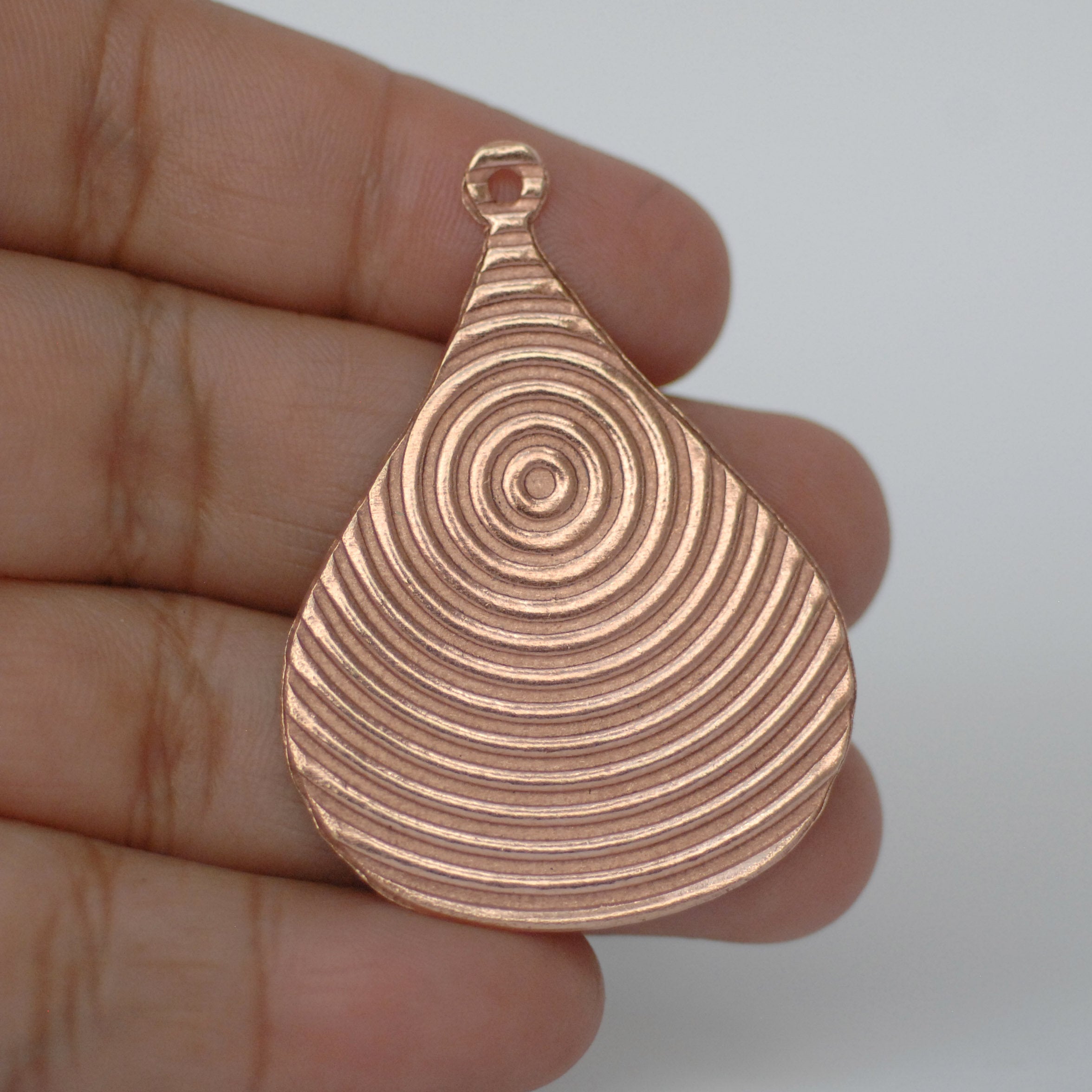 Arabic teardrop shape w/ concentric circle rising sun texture metal blanks for earrings or for pendants with holes