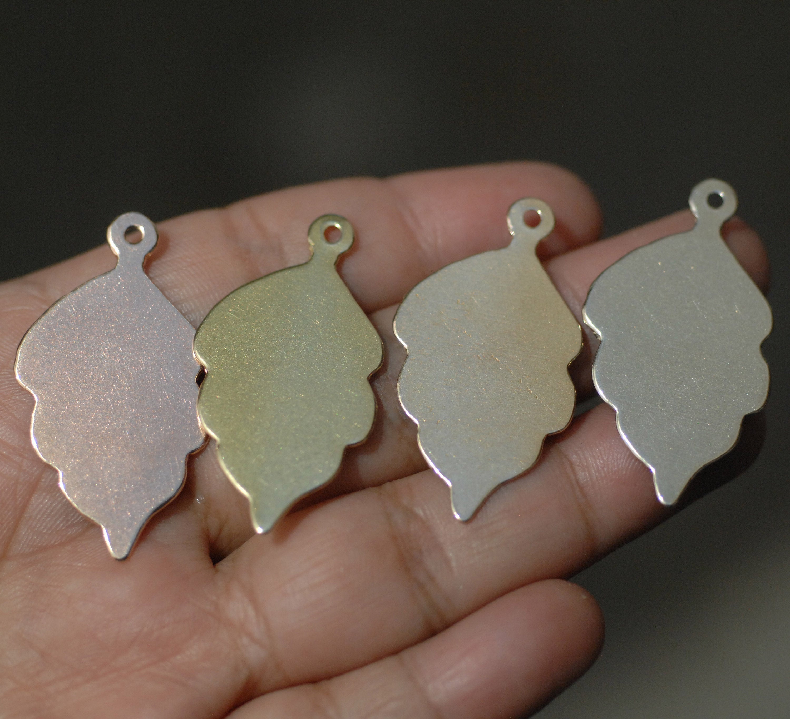 Leaf shaped pendant blanks with Hole 35 x 20mm metal charms, copper, brass, bronze, nickel silver