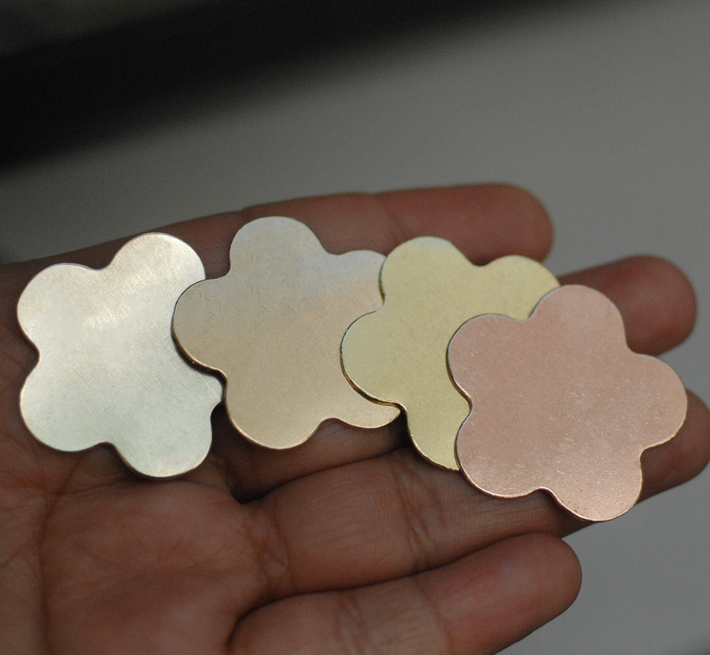 Flower shapes 31mm blanks for Enameling or hand stamping - 4 Pieces - nickel silver, copper, brass, bronze