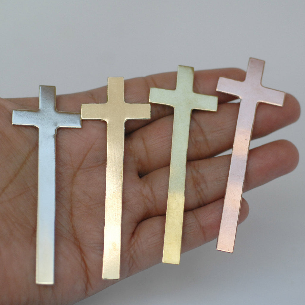 Large Religious Cross shapes 26mm x 77mm metal pendant blanks copper, brass, bronze, nickel silver