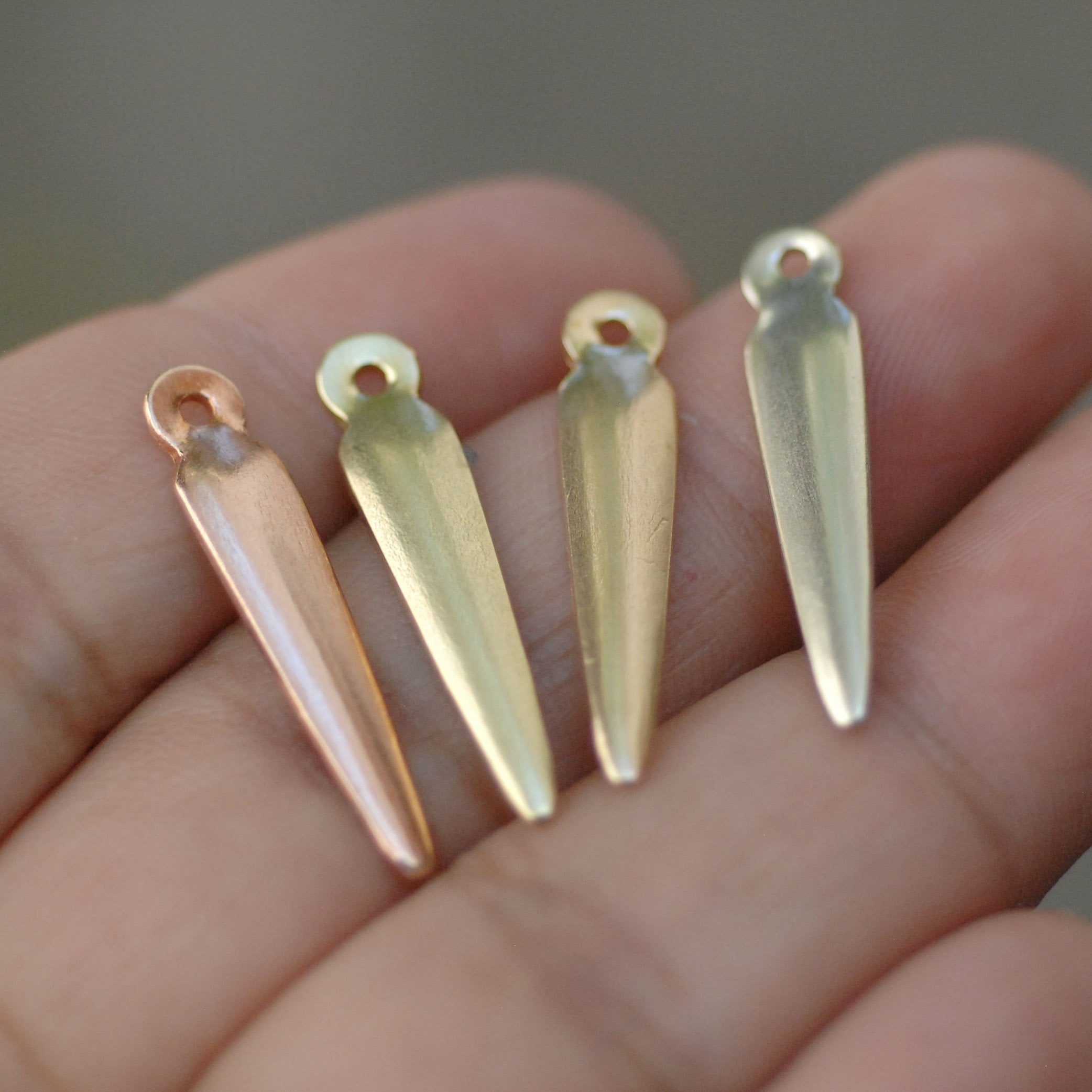 Long teardrop charm with hole for making jewelry - copper, brass, bronze, nickel silver, 24g 22g 20g