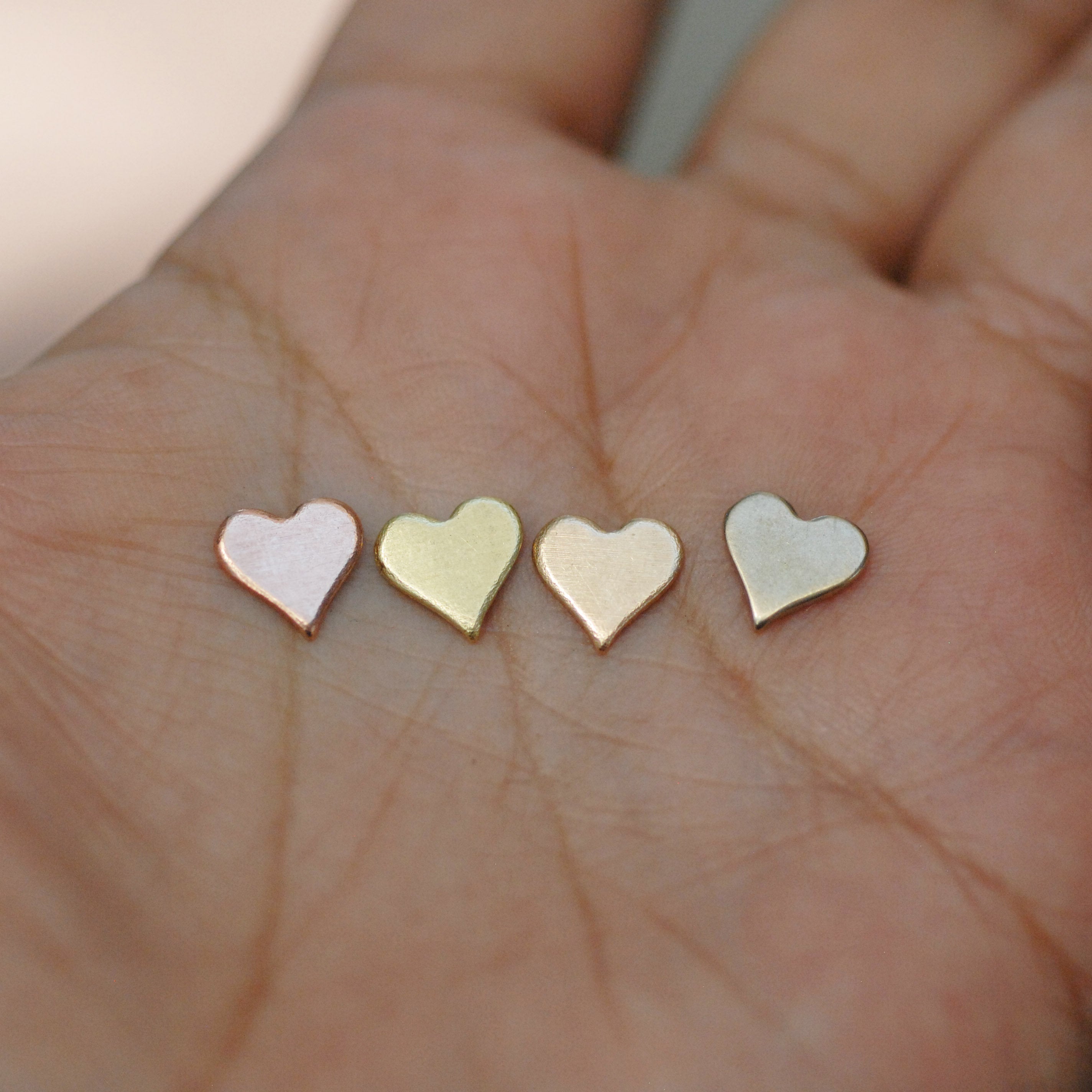 Tiny perfect heart shapes, copper, brass, bronze, nickel silver, Jewelry Making Mini shape, Valentine's day hearts