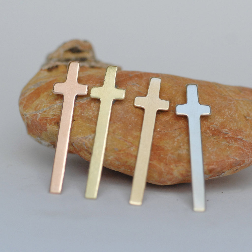 Long cross shapes, religious pendant blanks, Copper, Bronze, Brass and Nickel Silver 36mm x 9mm