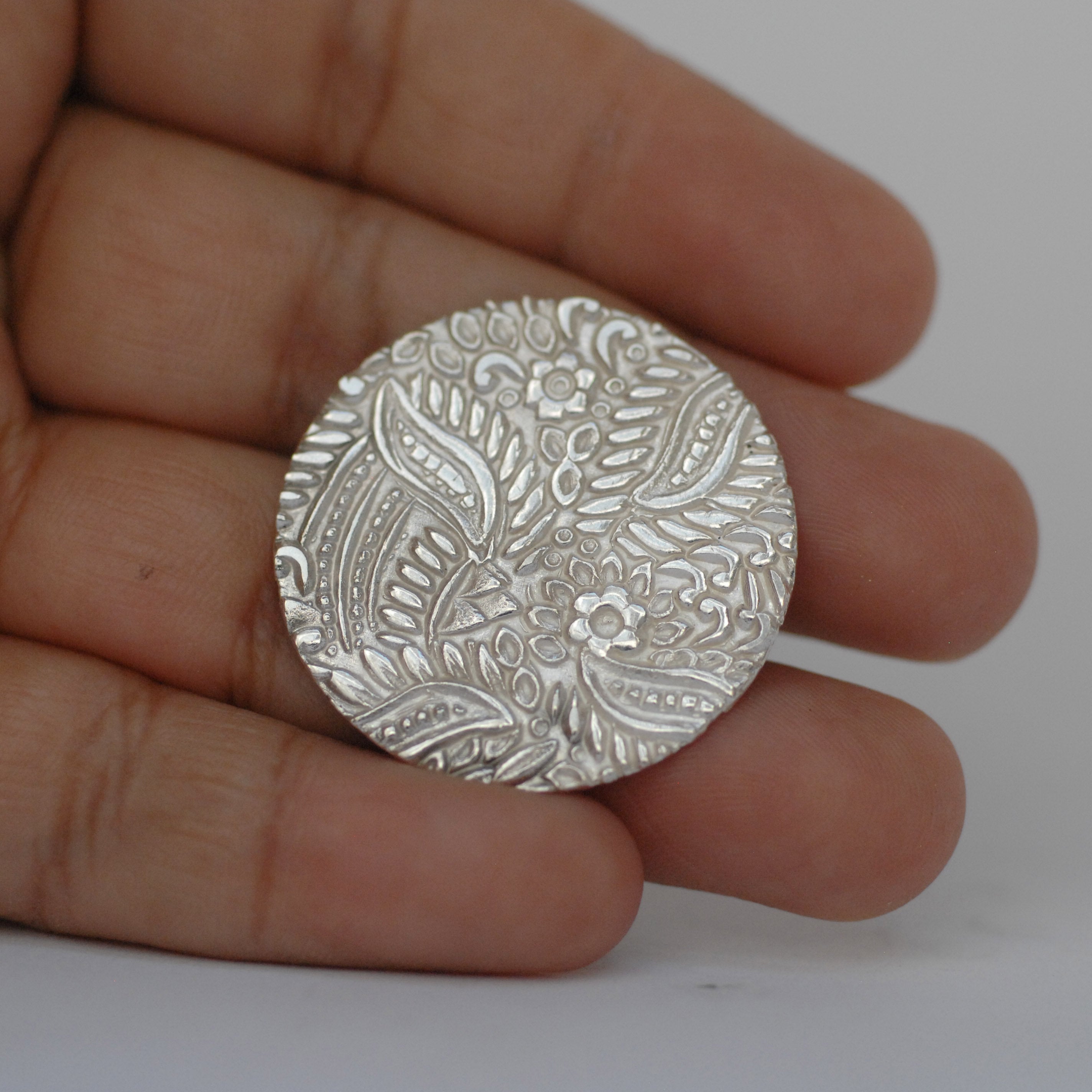 Batik floral leaves texture Sterling Silver Discs for making jewelry 26g 24g 22g 10mm 15mm 20mm 25mm 30mm 35mm 40mm